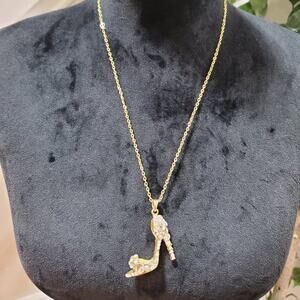 Women's Gold Tone Beaded High Heel Fashion Pendant Necklace